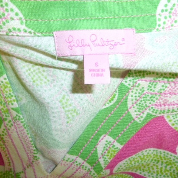 LILLY PULITZER PINK Green white silk knit FLORAL Caftan TUNIC DRESS S - Picture 7 of 7